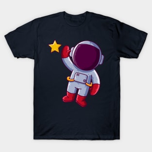 Cute Astronaut Floating with Star Cartoon T-Shirt